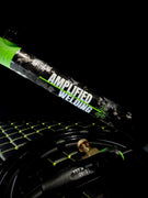 Amplified Welding logo and green spark line on the forged carbon handle